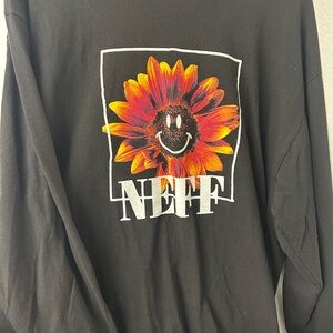 Neff Black Long Sleeve Tee with Sunflower Design